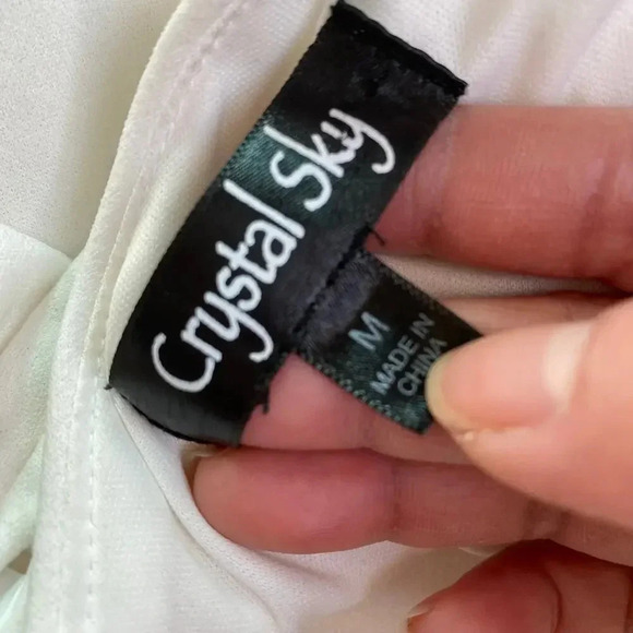 Crystal Sky Double V Neck Sleeveless Zip Back Wide Leg White Jumpsuit Women's M - Picture 6 of 12